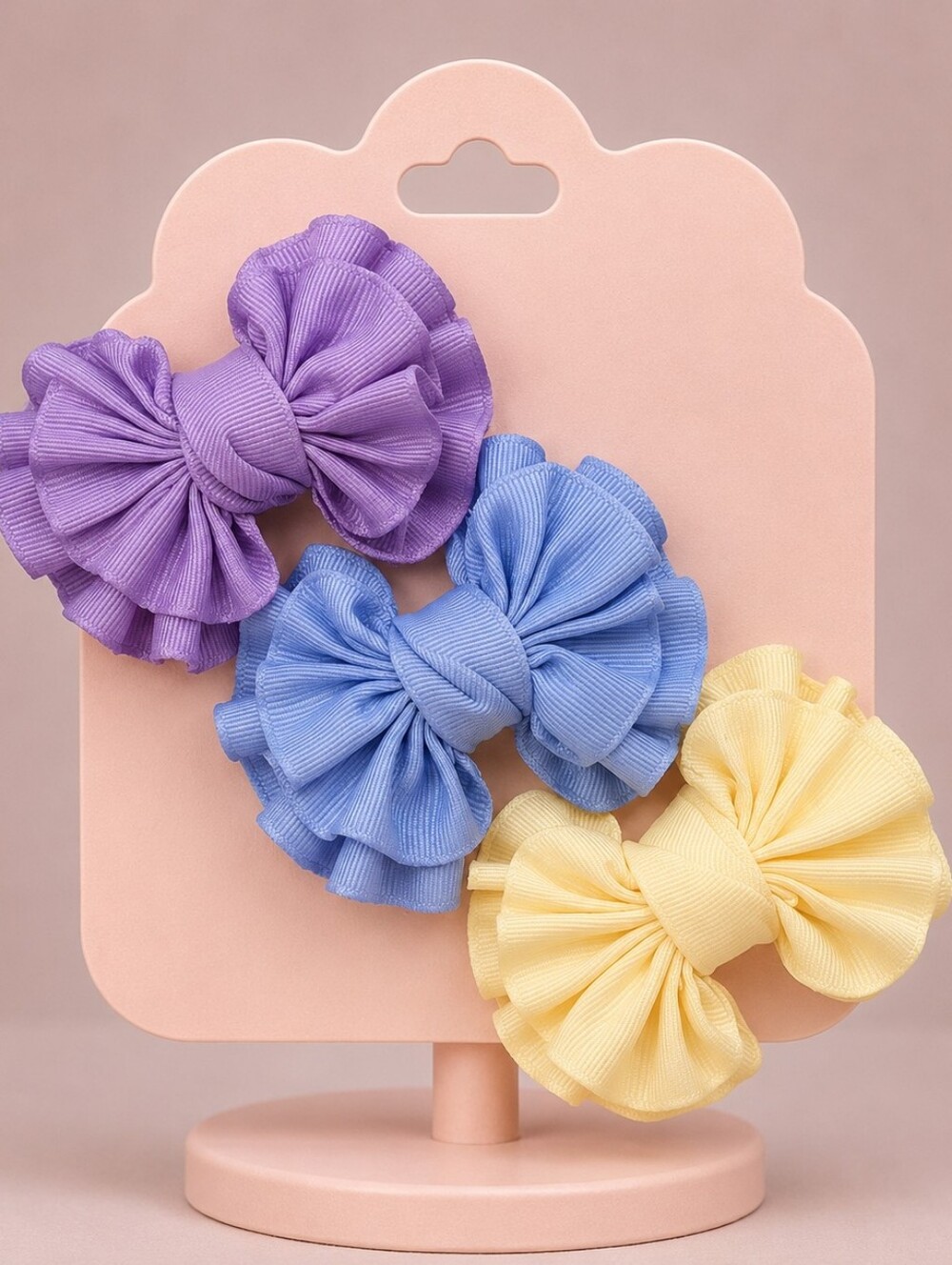 Handmade Bow Girls Ruffled Bow Hair Clips — Purple, Blue & Yellow🎀✨